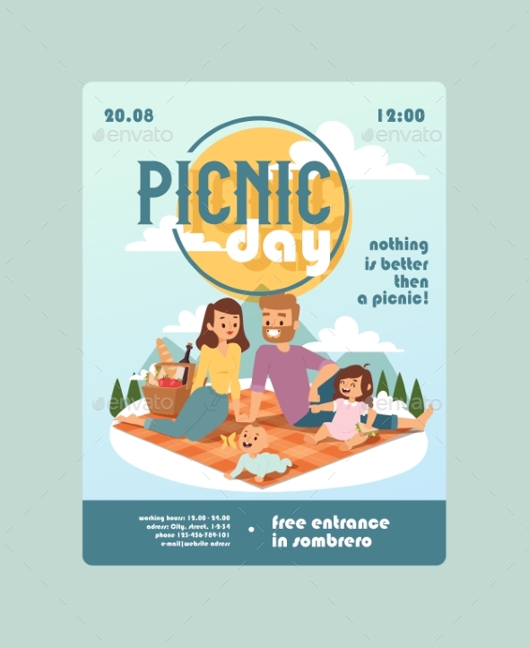 Invitation To a Picnic Day Family Event, Vector