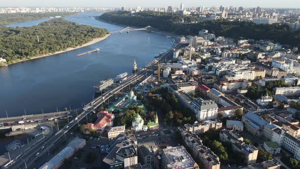 Kyiv Cityscape, Ukraine. Aerial View, Kiev. Slow Motion