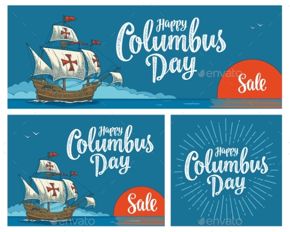 Posters for Happy Columbus Day Sailing Ship
