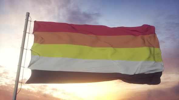 Lithsexual Pride Flag Waving in the Wind Sky and Sun Background