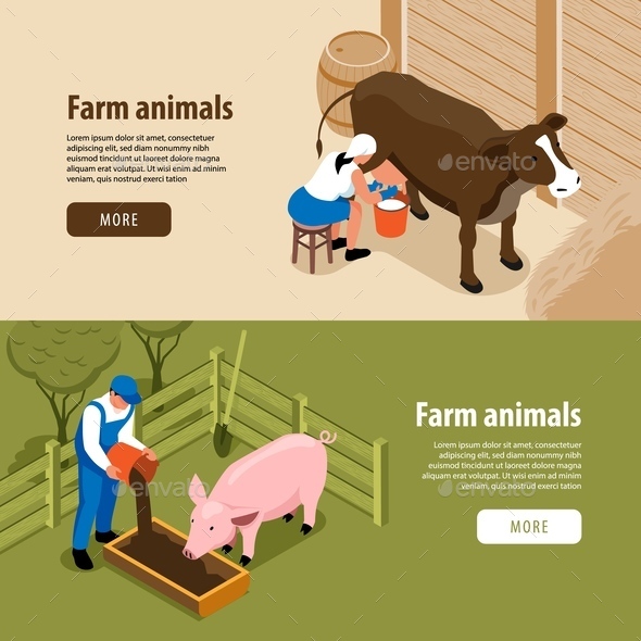 Cattle Farm Isometric Banners