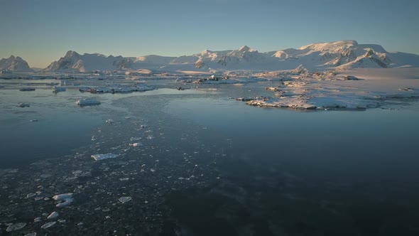 Aerial Drone Flight Over the Ocean. Antarctica.