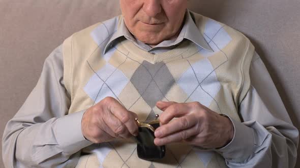 Aged Male Showing Empty Wallet Camera, Pension Reform, Retirement Bankruptcy