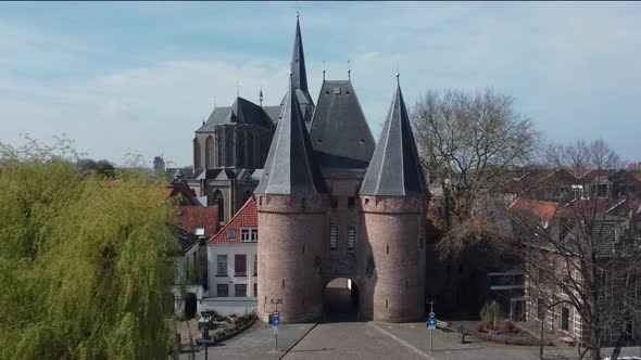 Church 'Bovenkerk' and city gate in historical city Kampen in the Netherlands