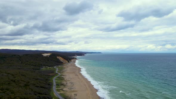 High and powerful waves coming fast to the beach, waves in winter day