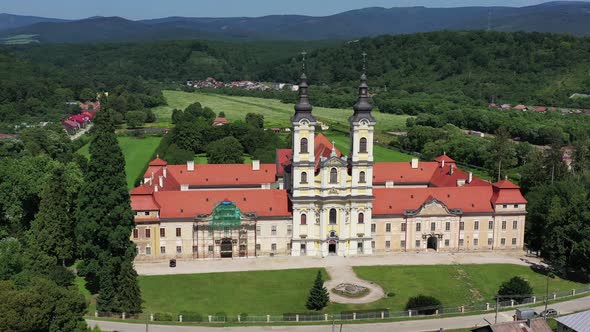 Aerial view of the manor house in the village of Jasov in Slovakia