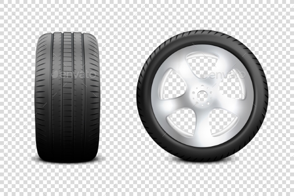 Vector Realistic Render Car Wheel Icon Closeup