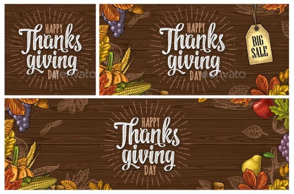 Poster with Happy Thanksgiving Day Calligraphy