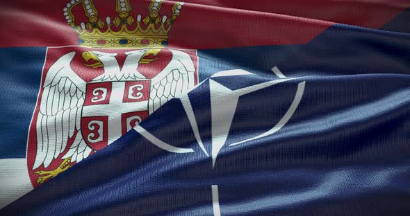 Serbia and NATO waving flag animation