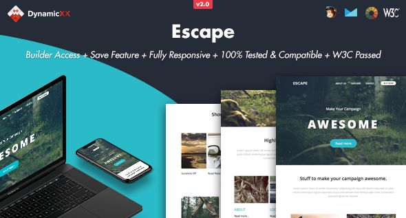 Escape – Responsive Email + Online Builder