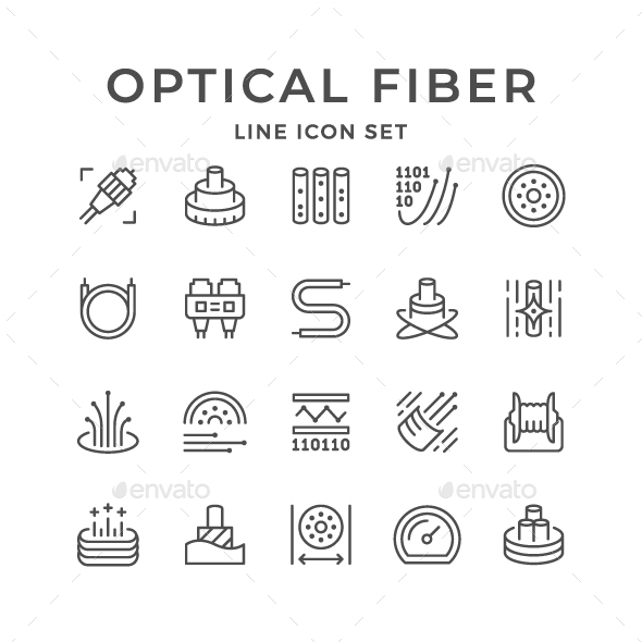 Set Line Icons of Optical Fiber