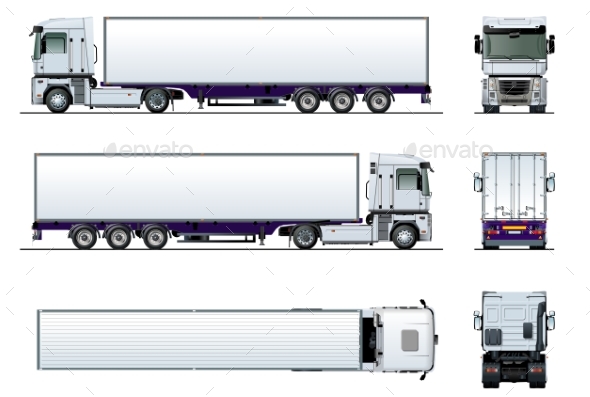 Vector Cargo Semi Truck Mockup Isolated on White