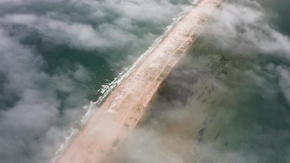 Aerial View of the Nazimov Sand Spit in Fog Russia