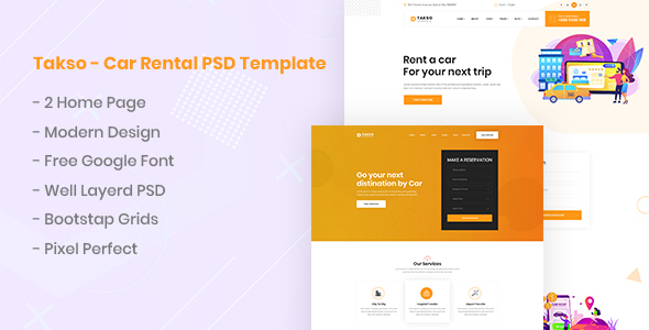 Takso - Car Rental PSD Template