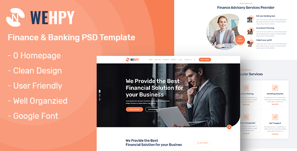 Wehpy - One Page Finance and Banking PSD Template