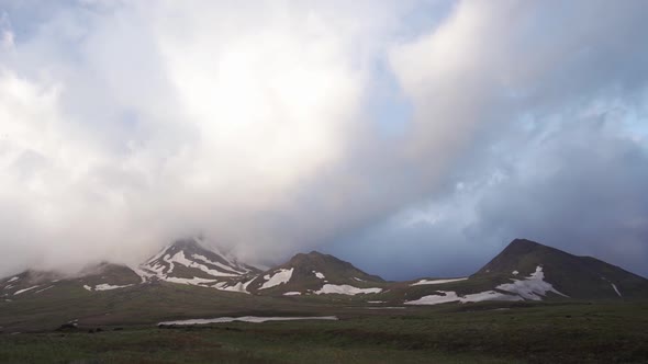 Volcanic Landscape of Kamchatka Peninsula: Panoramic Time Lapse View of Cone Active