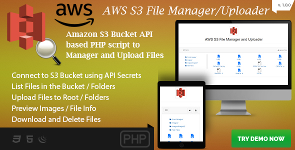 AWS S3 File Manager and Uploader - S3 Bucket API based PHP Script