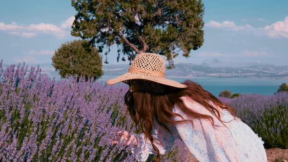 Happy Girl Moves Lavender Field