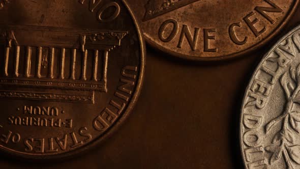 Rotating stock footage shot of American monetary coins - MONEY 0278