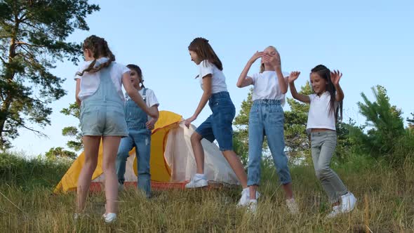 Happy children in summer camp during summer vacation. Children have fun.