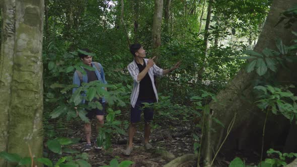 Man Explaining About Tree To Tourist