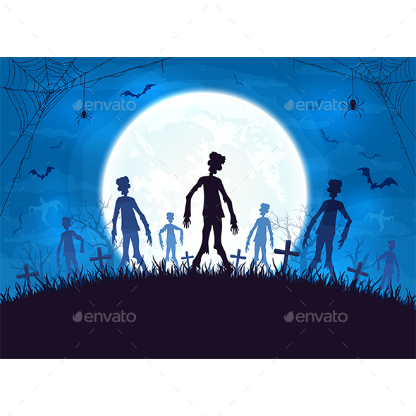 Blue Halloween Background with Zombies
