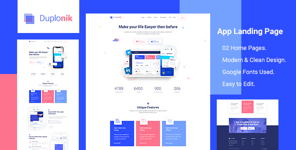 Duplonik - App Landing Page PSD Template