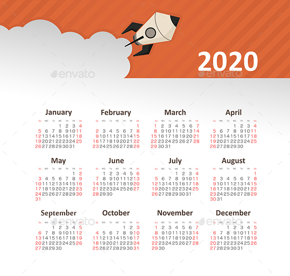 Calendar 2020 Year with Rocket