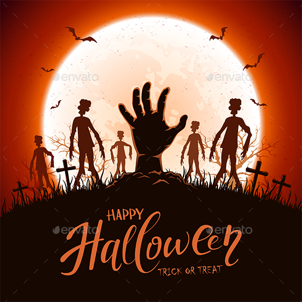 Halloween Background with Hand and Zombie