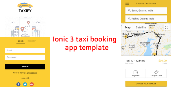 Ionic 3 taxi - cab booking app template (Android - IOS)