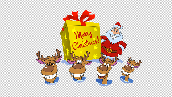 Deers And Santa With Christmas Gift alt