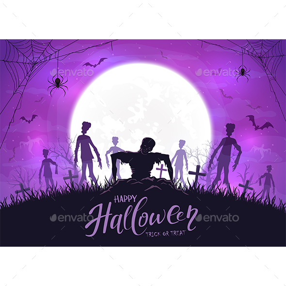 Purple Halloween Night with Zombies