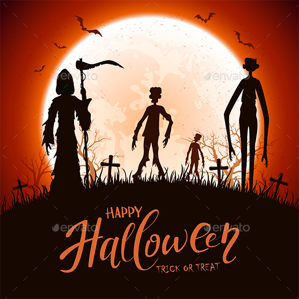 Halloween Background with Monsters