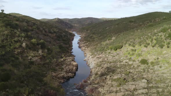 Aerial drone view of a bridge near Mertola with Guadiana river