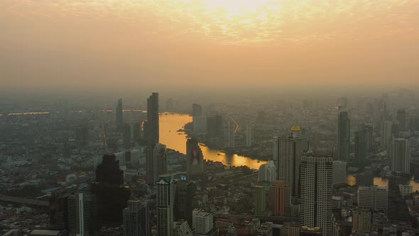 Aerial Downtown of Bangkok Thailand Skyscrapers and Highrise Buildings