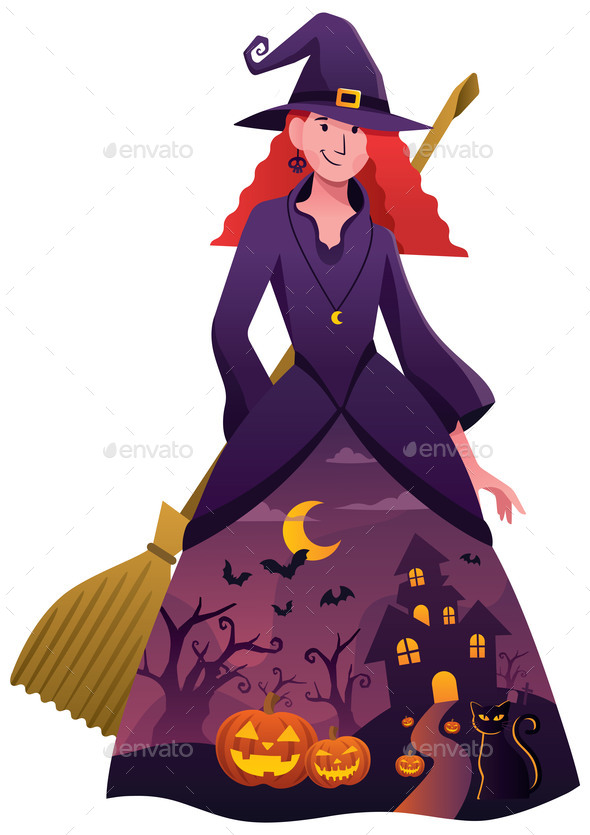 Halloween Witch on White