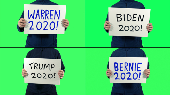 2020 Presidential Election Signs - Biden, Trump, Warren, Sanders - On Green Screen