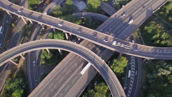 Vehicles Driving Navigating a Spaghetti Interchange Road System