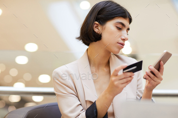 d and smartphone while enjoying e-shopping, copy space