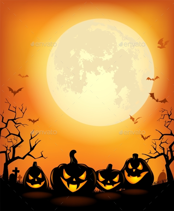 Halloween Background with Scary Pumpkins