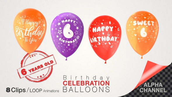 6th Birthday Celebration Balloons / Six Years Old alt