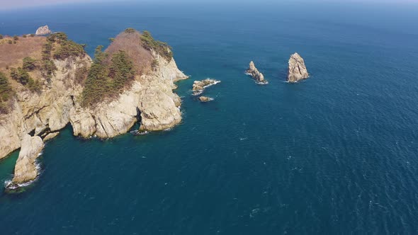 Kekura and Rocky Cape Telyakovsky Washed By the Sea of Japan on a Sunny Day