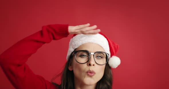 Nerd woman in Christmas time