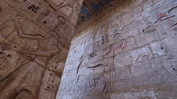 Ancient Drawings On The Walls Of The Medinet Habu Temple