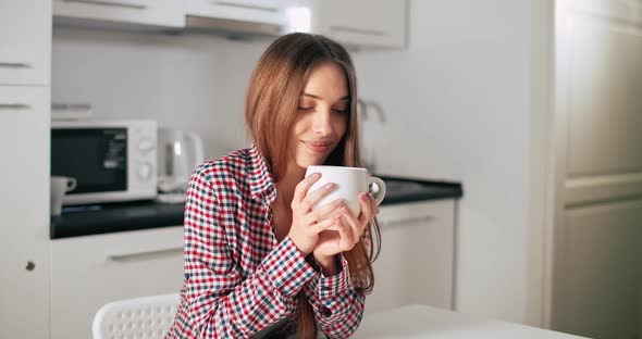 Woman Enjoy Coffee Aroma