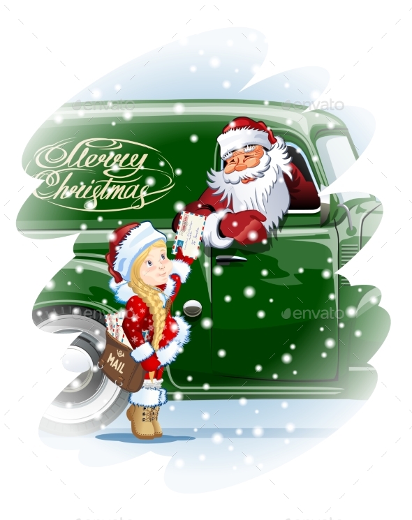 Christmas Card with Santa and Snow Maiden-Postman