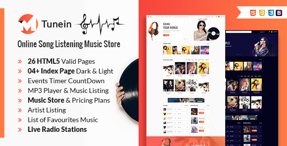 Tunein Online Music Store and Radio Station HTML Template