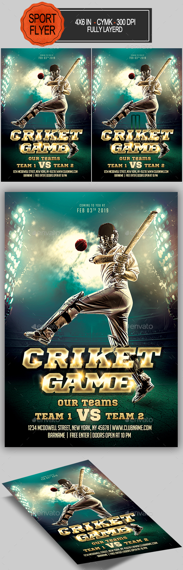 Cricket Flyer Graphics Designs Templates From Graphicriver