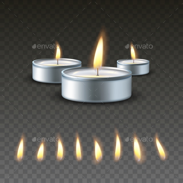 Realistic Vector Burning Tea Candle on a Dark