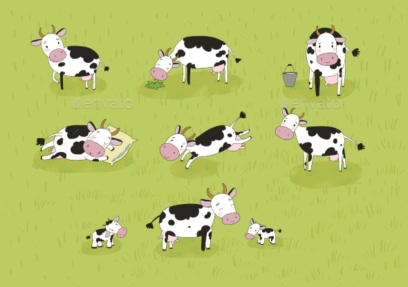 Set with Cartoon Cow
